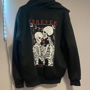 Forever 21 Black Sweatshirt with Skeleton and Red Accents